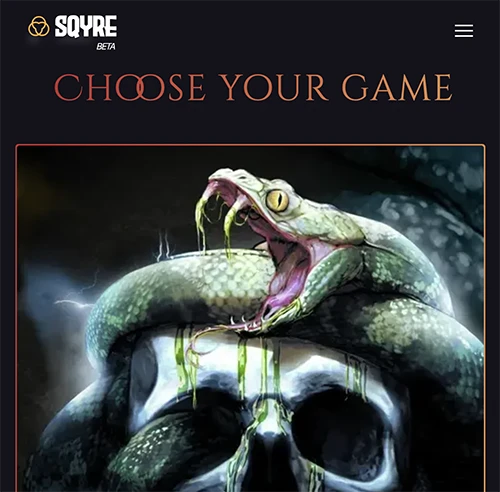 A dynamic screen of the game listing page with a skull and snake image for the visible game